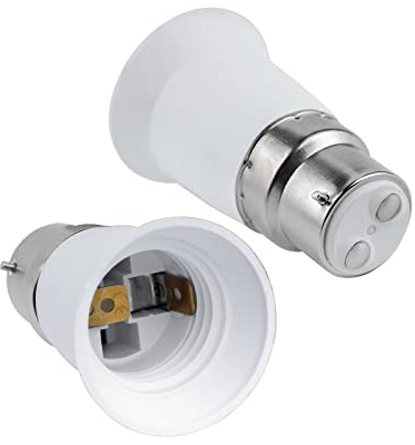 B22 vers E27 Adaptateur de Douille, B22 Baïonnette vers Vis Convertisseur de Douille, 0-250V, pour Ampoule E27, Ampoules LED, Ampoules à Incandescence, Lampes Halogènes, Lampes CFL, Lot de 2