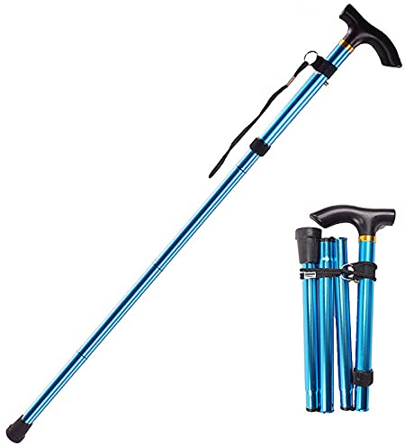 Geoyien Baton de Marche Pliable Telescopique, Canne de Marche, 1 Pièce Canne Pliante, Réglable en Hauteur, Léger, Anti-Dérapant, Aide à la Mobilité, pour Alpinisme, Randonnée, Seniors (Bleu)