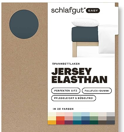 Schlafgut Easy Jersey Elasthan Spannbettlaken 180x200 bis 200x220 Grey Deep, Spannbetttuch aus superweicher Baumwolle mit Elasthan