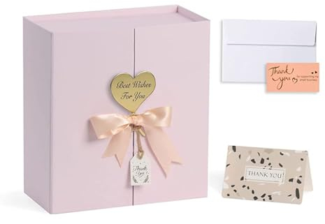 CHARMGIFTBOX Rosa Geschenkboxen,17 x 17 x 7,5cm,1 Stück Kleine Geschenkbox mit Deckel und Premium-Band zum Verpacken von Hochzeiten und Geburtstagsgeschenken, Karton mit Doppeltür-Design