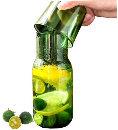 Bedside Water Carafe Bedside Night Water Carafe Set 500ml Clear Green Glass Bedside Water Decanter with Tumbler Glass Spout Decanter with Cup for Office Bedside Table