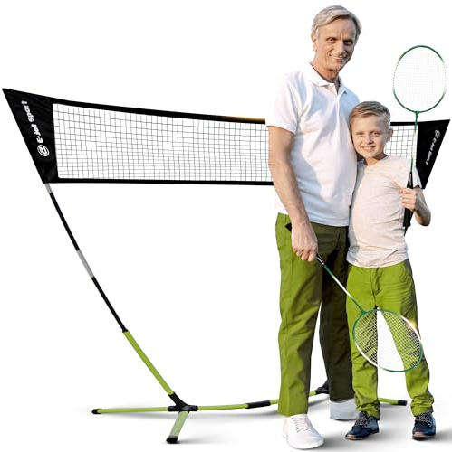 Badminton Net, Portable & Instant Setup (Tool Free Assembly) - Backyard Fun, Beach Park Picnic Outdoor Games, Green, 5.1 x 7.8Ft