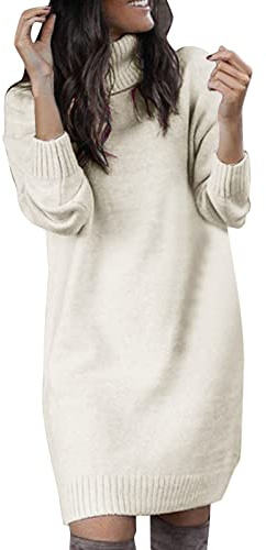 Damvinterklänning, polotröja, tröjklänning, långärmad stickad klänning, stickad basic tröjklänning för höst och vinter, ledig klänning, stretchig stickad klänning, knälång stickad klänning, elegant