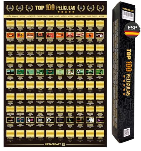 METACREART Póster Interactivo de 100 Películas para Rascar - Regalo Original para Cinéfilos - Decoración de Pared para Sala de Cine en Casa, regalos amigo invisible