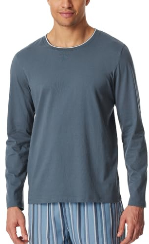 Schiesser Herren Schlafshirt Langarm Rundhals Organic Cotton-Mix + Relax Pyjamaoberteil, Jeansblau_182042, 48