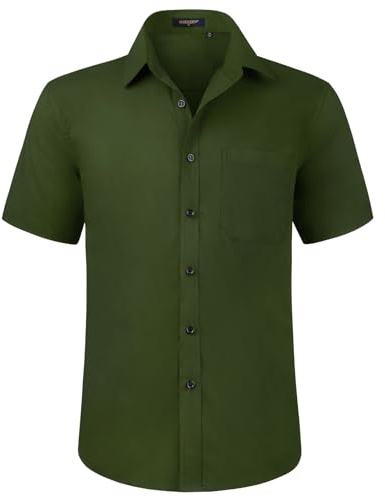 HISDERN Kortärmad herrskjorta med knäppning casual skjortor normal passform formell business stretchskjorta med bröstficka S-4XL