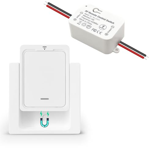 Tedeligo Kit Interrupteur Sans Fil, Va Et Vient émetteur Radio Sans Fil 433 MHz Interupteur Sans Fil 150 Mètres Plage De Contrôle 2200 Watt Commutateur Sans Fil Mobile (1 Interrupteur 1 Récepteur)