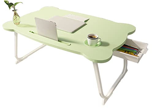 HAOHIZE Laptop Skrivbord Hopfällbart Sängbord, Sänghopfällbart Bord Bärbar Söt frukostbricka Knä Stående Notebook Skrivbord för hemsovsal (Grön björn 60 * 40 * 28cm)