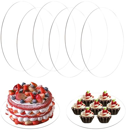 DAJAVE 6 stycken tårtplattor, 360 º roterbar, Ø 30 cm kakfat, för servering och dekoration, akryl, självhäftande, återanvändbar, tårtunderlägg rund