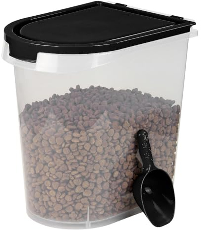 20L Airtight Pet Food Storage Container with Plastic Measuring Scoop - Dry Food Dispenser for Dogs, Cats & Pets - Durable Design with Casters for Easy Mobility and Movement - Black (Black)