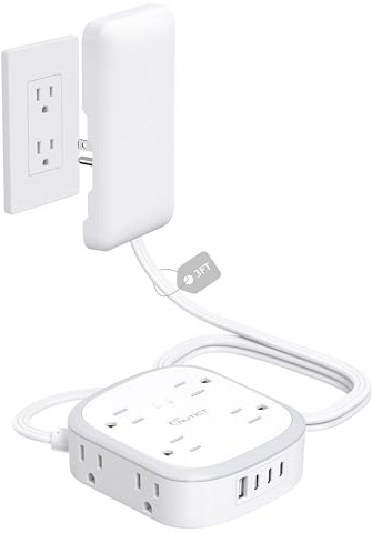 Outlet Cover Extension Cord Short 3ft, NUTICT Flat Plug Power Strip with 8 Outlets & 3 USB-C & 1 USB-A Port, 13A/1625W, 1440J Surge Protector, Indoor 3 Prong Flat Wall Plug for Tight Spaces, White