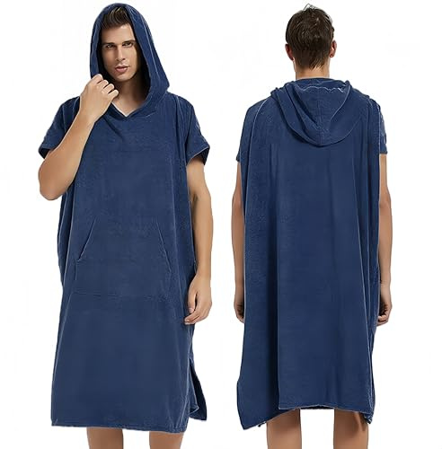 Proumhang Toalla Poncho con Capucha Unisex - Microfibra de Secado Rápido | Bata de Baño y Toalla de Playa para Surf, Natación |Cambiarse y Ropa Hombres y Mujeres Azul marino 80x110cm