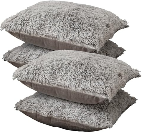 EDS Faux Fur Cushion Covers 18” x 18” (45x45cm) Soft Fluffy Decorative Throw Pillowcases for Sofa Couch Bedroom or Living Room Square Pillow COVER ONLY (PACK OF 2, LIGHT GREY)