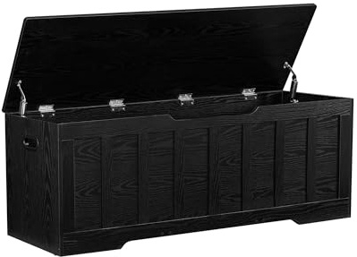 VANKILEY 51.2 Storage Chest Extra Large,Storage Bench with 2 Safety Hinges,Shoe Bench,51.2 * 15.7 * 19.1 inches,Wooden Trunk for Bedroom,livingroom,entryway,Supports 220 lb,Easy Assembly(Black).