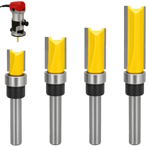 Girihe 4 PCS Router Bits, Router Jig Router Bits 1/4 Shank Trim Routerr Bit with Bearing Flush Trim Bit 1/4, Straight Routerr Bit 1 4 Shank for Wood Processing