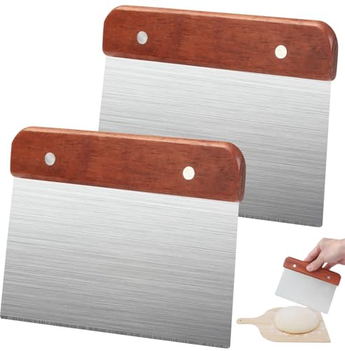 2 Pieces Dough Cutter, 15CM Bread Scraper with Wooden Handle