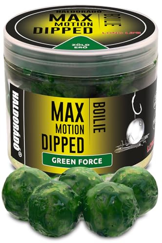 Haldorado MAX Motion Bouillettes Dipped - Green Force - 20 mm - Appât très attrayant et durable pour la pêche à la carpe - Pré-imprégné dans un liquide aromatique