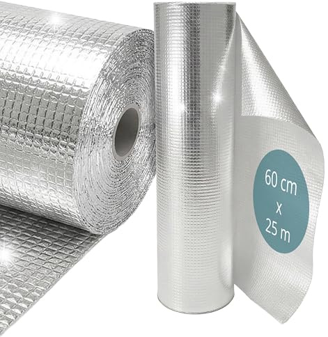 Relaxdays reflekterande folie för element med 4 mm luftkudde, 0,6 x 25 m silver för tak, vägg och fönster