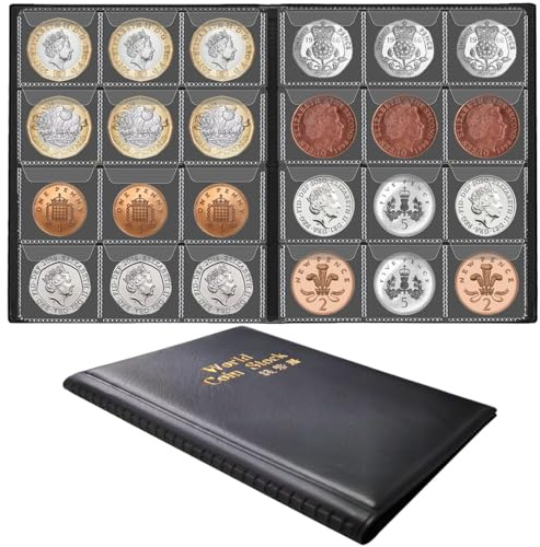 Caxmtu 120 Coins Holders Collection Storage Money Penny Album Book Pockets Christmas Gifts Black
