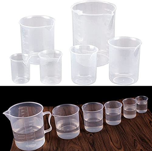 Lekeeu Plastic Measuring Jugs 6 PCS Measuring Cups Heat Resistant Plastic Jug Transparent Labs Graduated Beakers Mixing Cups Liquid Baking Cooking Measure Tool - 50ml 100ml 150ml 300ml 500ml 1000ml