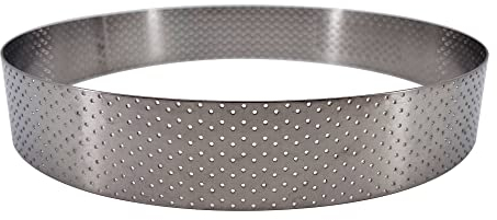 De Buyer - Cercle à tarte rond VALHORNA en inox perforé - 20,5 x 3,5 cm - Fabriqué en France, Technologie AIR SYSTEM, Micro-Perforations pour Cuisson Rapide et Homogène pour Résultats Croustillants