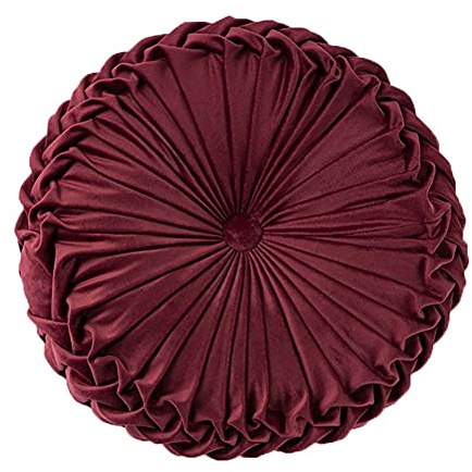 Teieas Round Pillows Velvet Pleated Circle Pillow Chair Cushion Floor Pillows Home Decorations for Home Couch Chair Bed Car Burgundy