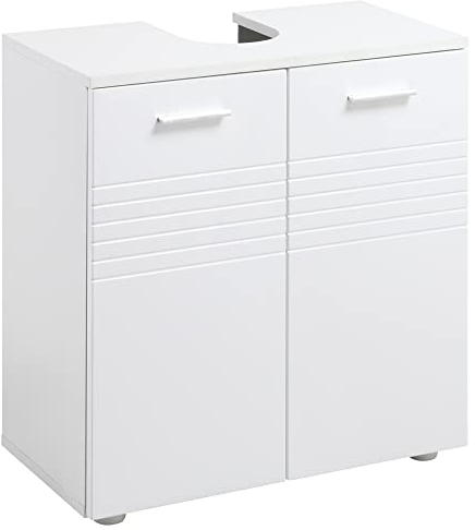 kleankin Mobile Sottolavabo per Bagno a 2 Ante, Armadietto Salvaspazio per Lavandino in Legno con Mensola Regolabile, Bianco Lucido