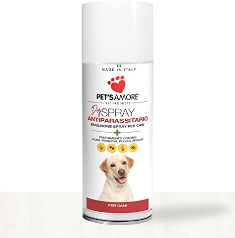 Pet's amore- Antiparassitario Per Cani Spray 200 ml- Contro Pulci, Pidocchi, Zecche, Acari, Pappataci, non Bagna e non Unge-