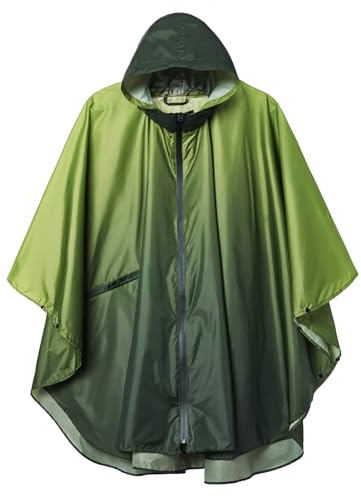 SaphiRose Unisex Rain Poncho Raincoat Hooded for Adults Women with Pockets, Gradient Dark Green, One size