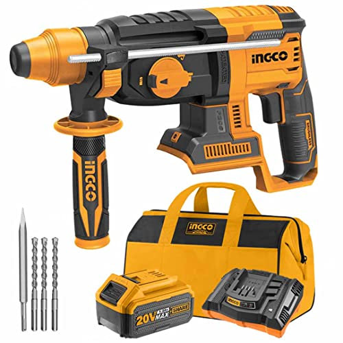 Ingco Crhli202285ahman Martello Demolitore Trapano Tassellatore A Batteria 20 V Motore Brushless Senza Spazzole Sds Plus Batteria 5 Ah E Borsa Inclusa