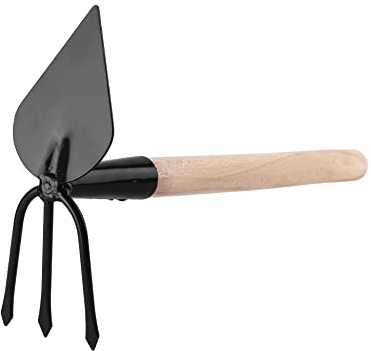 Garronda Serfouette Fourche et Panne Pointue Mini Houe Râteau en Métal et Manche en Bois GD-0007 (Bineuse à mauvaises herbes : Noire, en forme de cœur)
