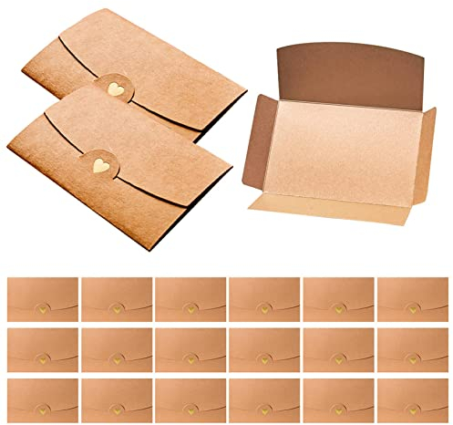 KLOP256 20 Stück Kraftpapier Briefumschlag, Mini Briefumschläge mit Herz Verschluss für Grußkarten, Einladung, Geburtstagskarten, Weihnachten, Valentinstag (10,5 x 7 cm)