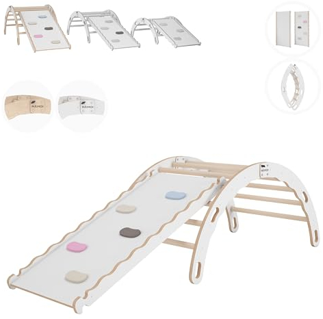 MAMOI® Dondolo in legno con scivolo | Altalena in legno | Scala in legno naturale | Dondolo multifunzionale montessori |100% ECO | Prodotto nell'UE