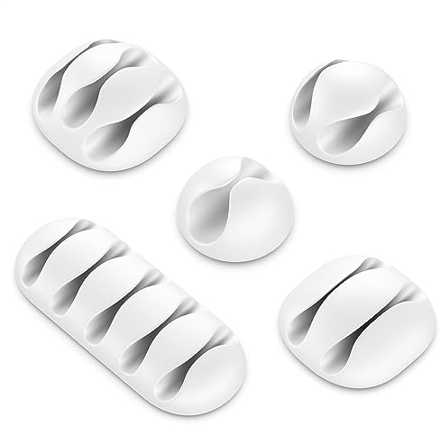 deleyCON Lot de 5 Supports Autocollants Guide-Câbles - Fixation Organisateur Clips pour Câbles 5/3/2/1 - Bureau Voiture Blanc