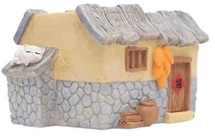 ESTINTENG Creative Farmhouse - Macetas de resina con carne, patio, balcón, decoración de paisaje de jardinería, juego de flores en maceta de escritorio, cabaña de troncos