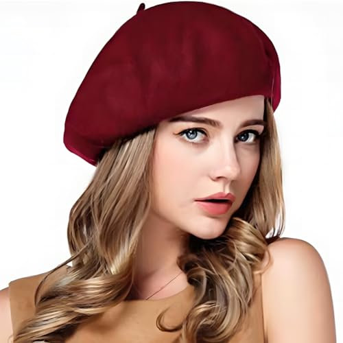 ZKGYUS 1 Stück Französische Klassische Baskenmütze Barett für Damen, Ideale Mütze für Frühling, Herbst und Winter (Rot)