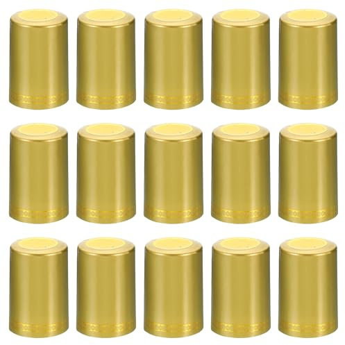 PATIKIL PVC Heat Shrink Cap for Wine Bottle, 50 Pcs 33x50mm Wine Shrink Wrap Seals Sleeves Caps Shrink Top Cover Flower Pattern for Wine Cellars Home Kitchen Use, Gold Tone