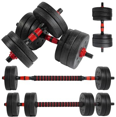 unycos - Manubri Regolabili con Dischi 10-40 kg【E-Book con 50 Esercizi】Coppia di Pesi con Barra di Collegamento Antiscivolo per Allenamento, Palestra in Casa, Fitness (Red/Orange Transformer)