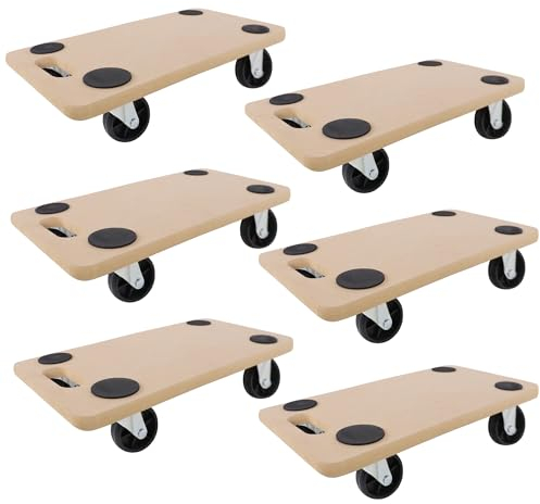 XMTECH Transportroller 580 x 290 mm, 200 kg Maximal Tragkraft, Rollbrett MDF Möbelroller Möbelhund Roller, inkl. Gummipads, Für Umzug & Werkstätten (6 Stück)