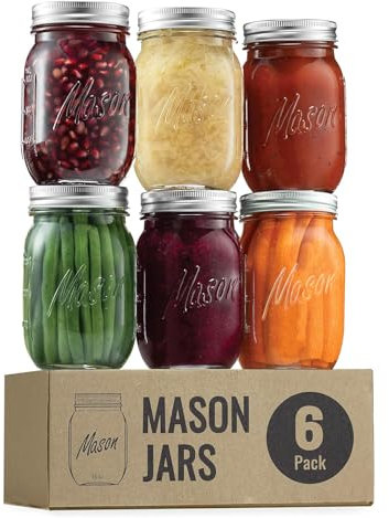 ELAORY Classic 16 Oz Mason Jars, 6 Pack Canning Jars, Regular Mouth, Airtight & Leak Proof, Dishwasher Safe, Microwave & Freezer Safe, 3.2 x 4.5 x 5.5 inches