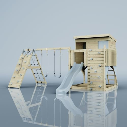 PolarPlay Spielturm Aksel aus Holz in Blau Kinderschaukel