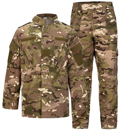 QIYUANT Kinder Outdoor Taktische Kleidung Jacke und Hosen Sets Airsoft Militär Camouflage Frühling Sommer Herbst Wandern Jagd Camping Kampf für Junge Mädchen (CP/Jacke + Hose, 160)