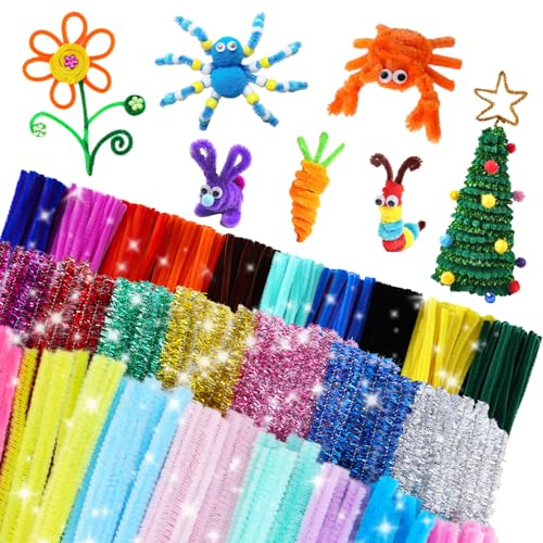 400 Stück Pfeifenputzer Bunt zum Basteln 30 Farben Pfeifenreiniger Chenilledraht 30CM Macaron Farbe Pfeifenreiniger Bunt zum Basteln mit 100 Kulleraugen Pfeifenputzer für DIY Kinder Bastel Dekorieren