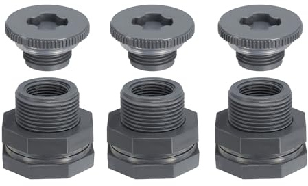 PATIKIL PVC skottmontering med plugg NPT 3/4 tum, 3-pack skott vattentankkontakt med silikontätning trädgårdsslang montering med plugg för regnhink, sänkar, akvarier, grå