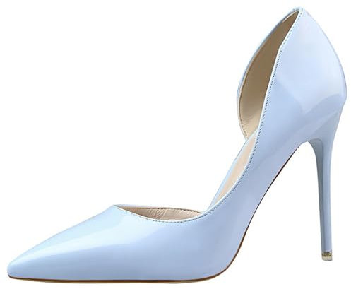 MiaZane Tacones de Charol con Punta Puntiaguda para Mujer - Zapatos de tacón de Aguja sin Cordones - Diseño Hueco para Fiestas y Ocasiones Formales,Sky Blue,34 EU