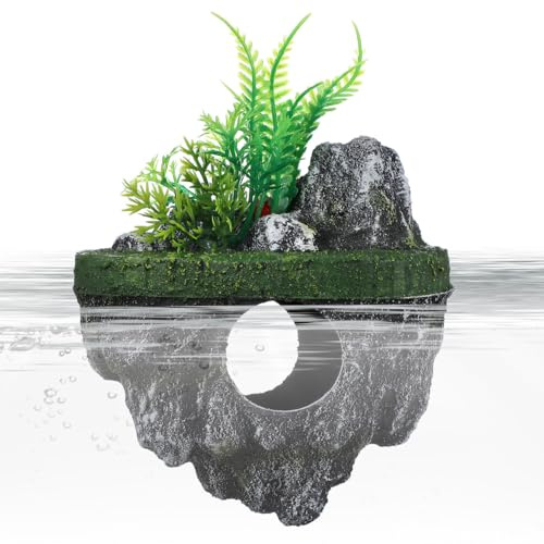 Vaguelly Floating Aquarium Decoration Realistic Rock Fish Tank Ornament Fish Hideaway Shelter Aquarium Floating Decor Floating Stone for Tank 6.30 X 4.72 X 3.15 in