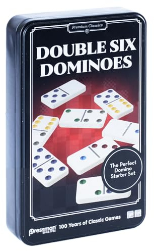 Pressman Premium Classics: Double Six Dominoes | Durable Tin Case with Instructions for 10 Different Games | 1-4 Players, Ages 8+