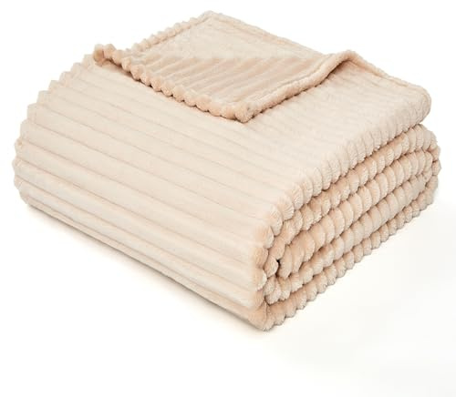 LANE LINEN Fleece Throw Blanket Beige 127 x 152 – Gift for Mom Women Men, Soft Fluffy Fleece Flannel Cozy Fuzzy Plush Couch Bed Blanket, Bedroom Decor Gifts for Him Her