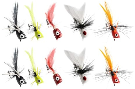 Genérico Flies Poppers for Fly Fishing - 10 Pack Dry Flies Poppers Lures Bass Popper | Wet Dry Baits Small Hooks for Lake Fishing Reservoirs Rivers Freshwater Saltwater Trout