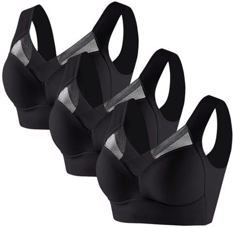 Lot de 3 soutiens-gorge sans fil pour femme - Grande taille - Correcteur de posture - En dentelle - Sans armatures - Respirants et confortables au quotidien - Doux - Pour femme âgée, Noir , 6XL